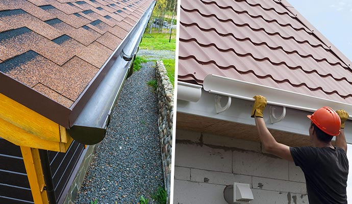 Collage of clean gutter and gutter installation service