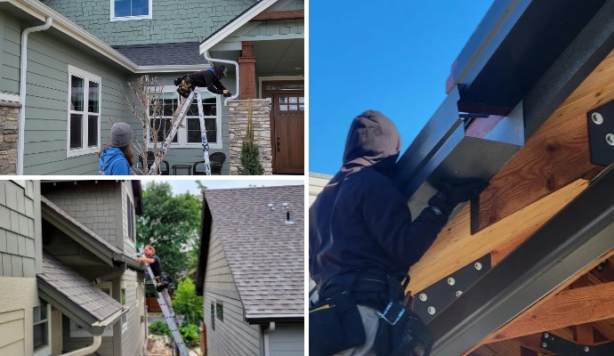 Collage of downspout repair, gutter repair and gutter replacement service
