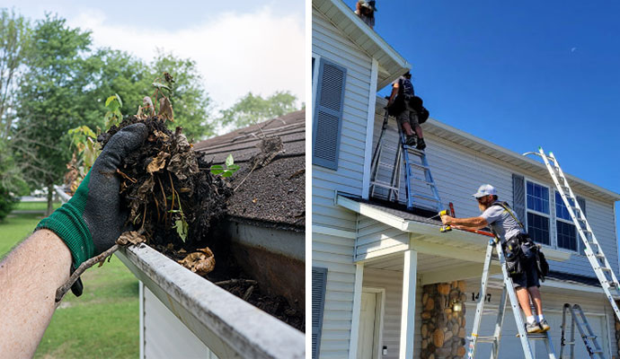 Collage of gutter cleaning and repairing service