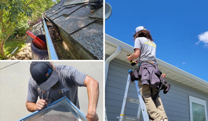 Collage of gutter cleaning, repair, and installation service