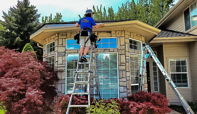 Gutter cleaning for two-story house
