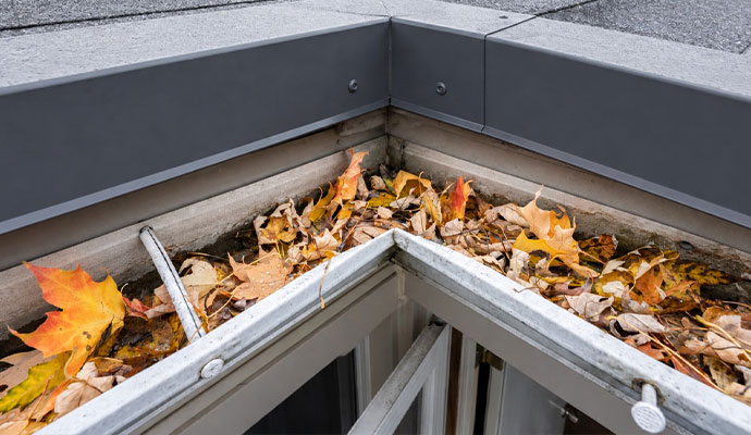 Gutter filed with leaves