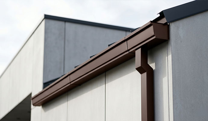 Installed gutter in retail building
