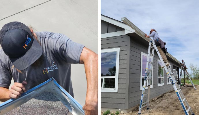 Collage of gutter cleaning and installation