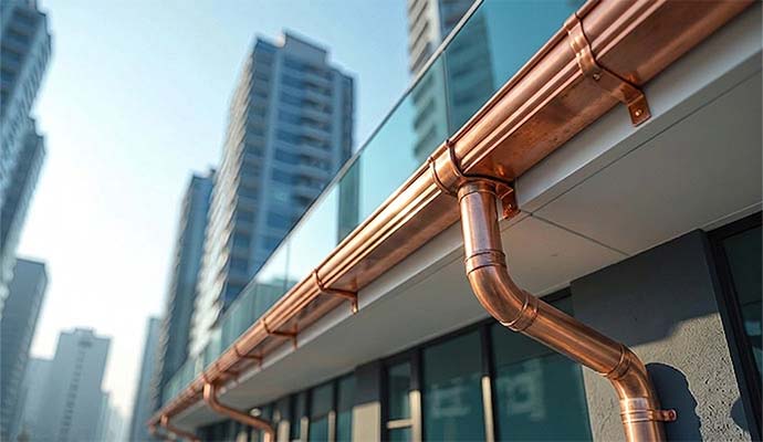 Installed copper gutter