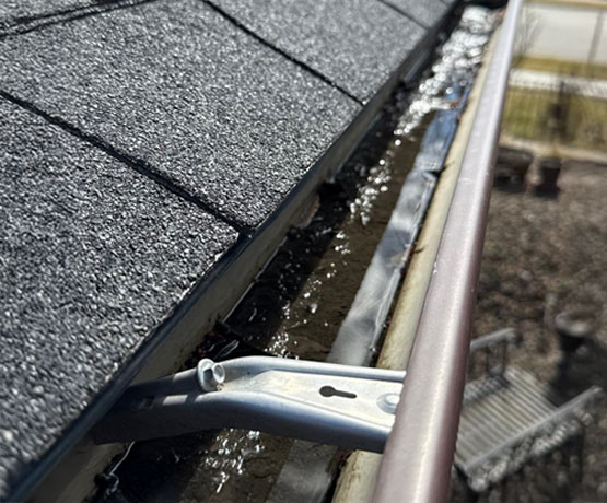 Roof gutter with standing water indicating poor drainage