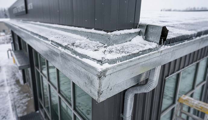 Snow buildup blocking roof gutter